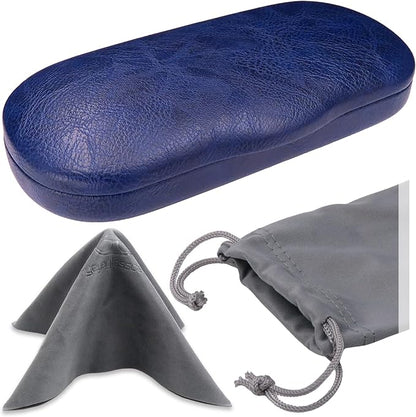 MyEyeglassCase Men's Medium Glasses Case - Classic Eyeglasses Hard Shell Holder, Elegant Easy Open Lip with Pouch and Cloth