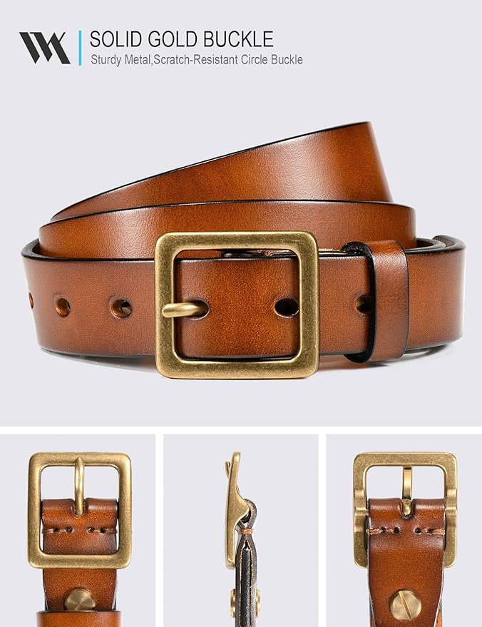 WOLFANT Full Grain Leather Belt for Women,1.1" Ladies Casual leather Jean Belt with Vintage Square buckle in Gift Box