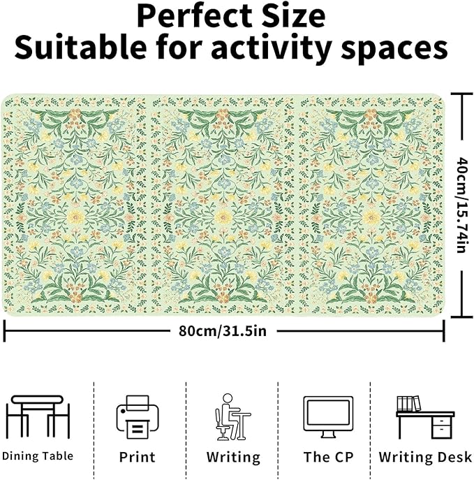 Vintage Botanical Print Desk Mat, Classic PU Leather Desk Pad for Women - Large Non-Slip Office Mat for an Elegant Gaming & Home Workspace（31.5 * 15.75in）