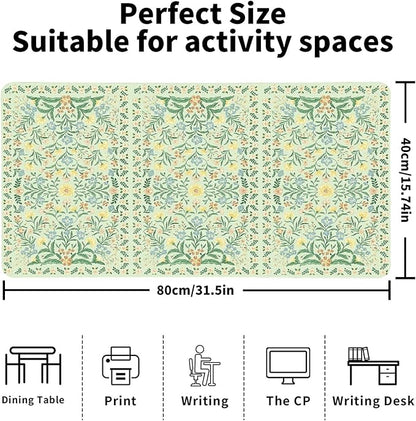 Vintage Botanical Print Desk Mat, Classic PU Leather Desk Pad for Women - Large Non-Slip Office Mat for an Elegant Gaming & Home Workspace（31.5 * 15.75in）