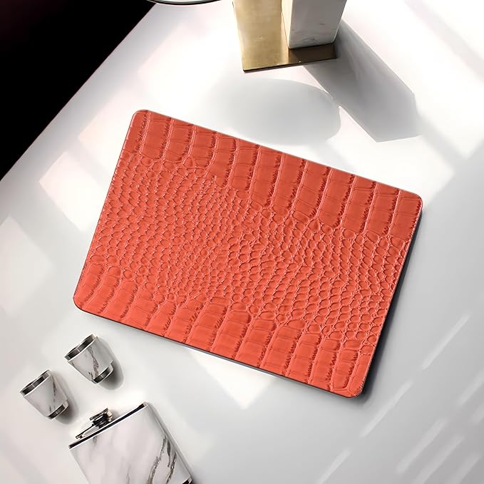 KEROM Compatible for Crocodile MacBook Pro 13 Inch Case 2025-2016 M2 M1 A2338 A2289 A2251 A2159 A1989 A1706 A1708, Textured Aligator Skin Snakeskin PU Leather Hardshell & Keyboard Cover, Orange