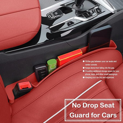 Car Seat Gap Filler Organizer, 2 Pack No-Drop Seat Side Gap Filler Plug Strip with Storage & Belt Slot, Universal Fit Auto Catcher Fill The Gap Between Seat & Console for Car, SUV, Truck, Red