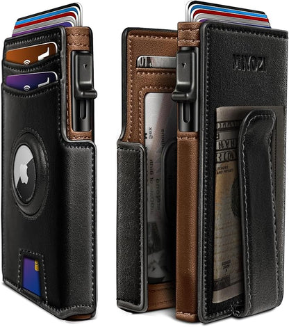 miyozi Airtag Wallet for Men,with Money Clip 10 Cards Metal Case Smart Slim Pop Up Credit Card Holder Flip with Magnetic Closure RFID Blocking wallet with Gift Box