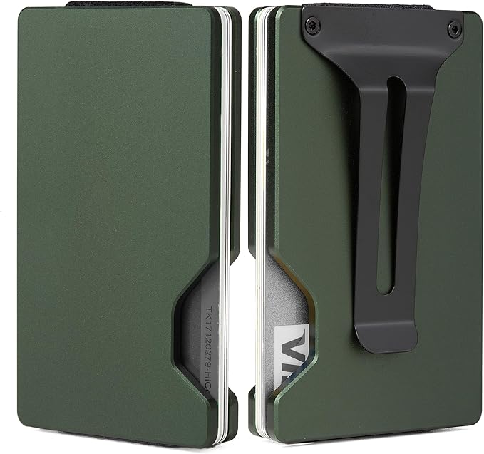 Minimalist Slim Wallet for Men,RFID Blocking Metal Wallet,Aluminum Credit Card Holder & Money Clip 12-15 Cards,Slim Rfid Front Pocket Mens Wallet.Matte Green