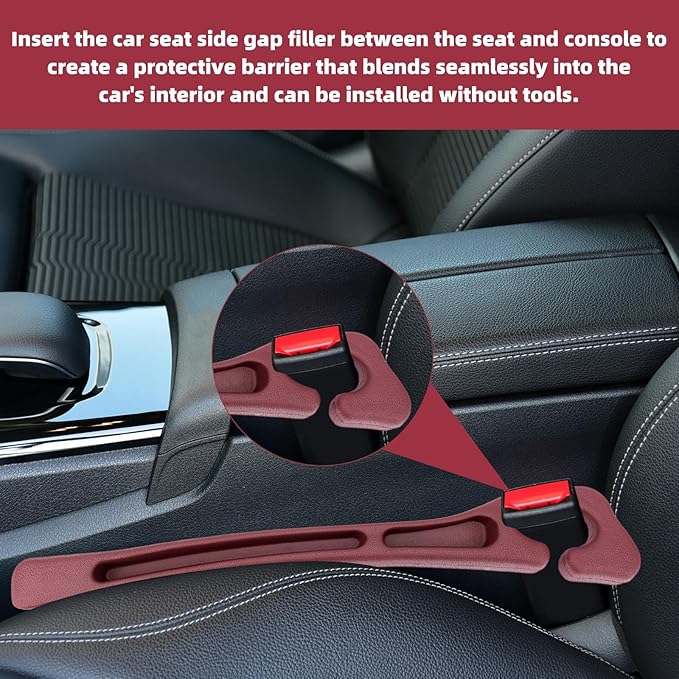 Penitue 2pcs Car Seat Gap Filler, No Drop Guard Universal Gap Organizer Between Seat and Console Prevents Phone Keys Cards Falling (Red)