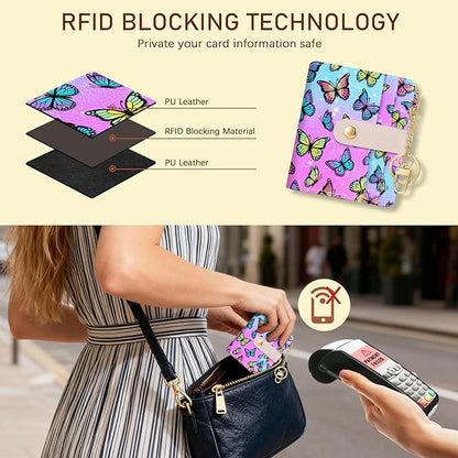Jogjam Butterfly Rfid Women Wallet, Small Slim Thin Credit Card Wallet, PU Leather Bifold Cash Zipper Coin Pocket ID Window for Female Ladies Teen Girls Girly