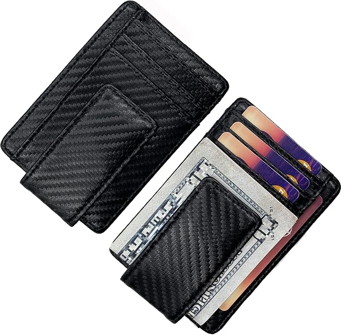 Money Clip RFID Front Pocket Wallet Men Leather Slim Minimalist Wallet