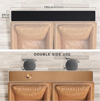 MAIDERN 63” x 7.9” Narrow Table Cover, Reversible Leather & Cork Console Table Mat, Long Slim Table Protector for Sofa Table, Entryway, Sideboard, Hallway, or Buffet Table (Black)