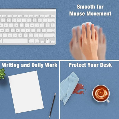 Hsurbtra Desk Pad, 48" x 17" PU Leather Desk Mat, XXXL Extended Mouse Pad, Waterproof Desktop Blotter Protector, Non-Slip Ultra Thin Large Laptop Keyboard Writing Mat for Office Home, Dark Blue