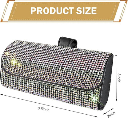 Bling Sunglasses Holder for Car Sun Visor, Rhinestone Auto Eyeglasses Mount Clip Organizer, Leather Sunvisor Sunglasses Storage Case, Universal Glasses Holder Clips for SUV, Sedan, Van (AB)