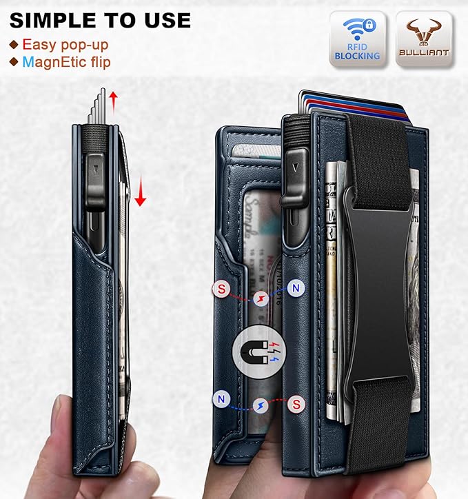 BULLIANT Men Wallet Gift Boxed,Slim Front Pocket Wallet Money Clip Card Holder 3.8"x2.7",Pop-up Access