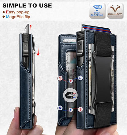 BULLIANT Men Wallet Gift Boxed,Slim Front Pocket Wallet Money Clip Card Holder 3.8"x2.7",Pop-up Access