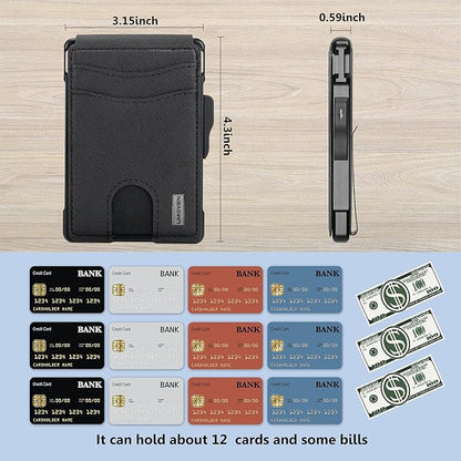 umoven Wallet for Men - with Money Clip Slim Leather Slots Credit Card Holder RFID Blocking Bifold Minimalist Wallet (Gravel Black)