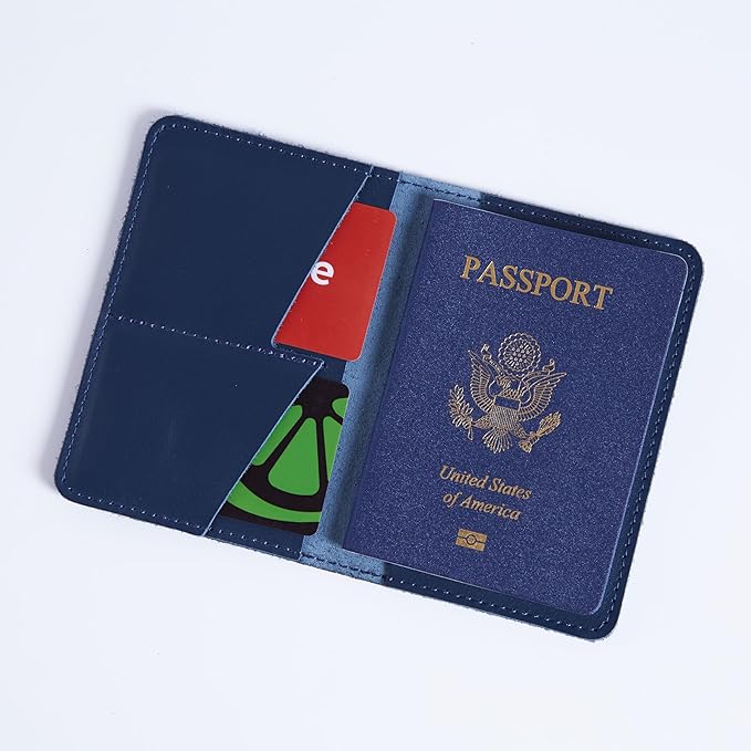 INCARNE US Leather Passport Holder for Travel - Passport Case - Passport Wallet for Men - Passport Cover for Women Sleeve Protector - Travel Essentials Vacation Luggage Travel Gifts - Classic Blue