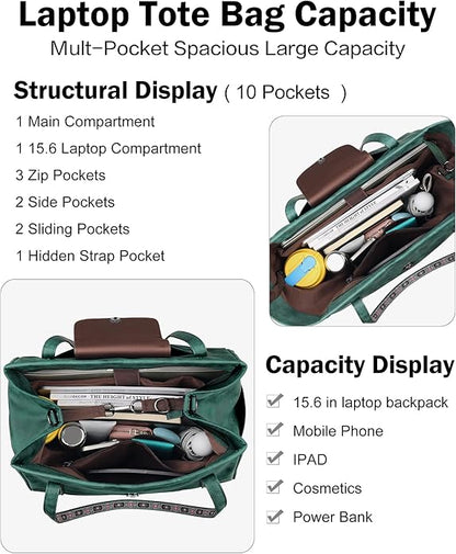FADEON Large Laptop Tote Bag for Women Designer Leather Laptop Bag Fashion Travel Backpack Purse Shoulder Handbag