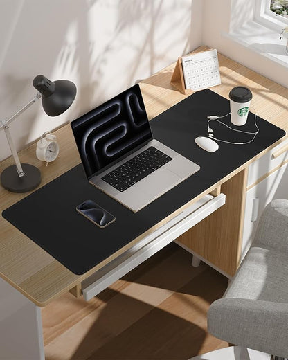 Desk Pad Soft PU Leather Extra Large Mouse Pad Laptop Computer Desk Mat Table Blotter Flat Smooth Waterproof Non-Slip Desktop Protector Writing Pad for Office and Home (Black, 120x43cm)