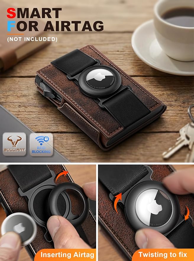 BULLIANT Men Wallet Gift Boxed,Slim Front Pocket Wallet Money Clip Card Holder 3.8"x2.7",Pop-up Access