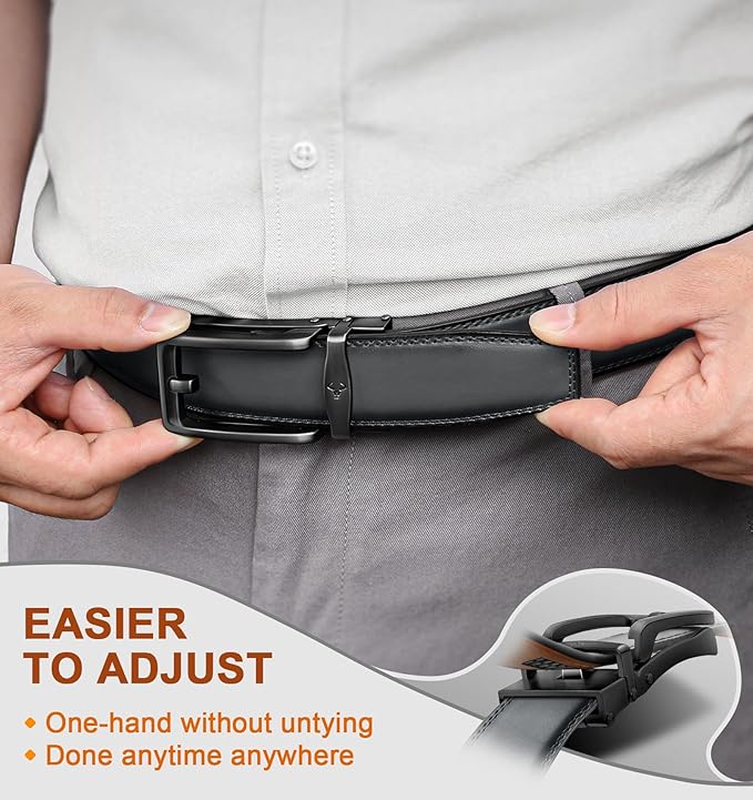 BULLIANT Men Ratchet Belt 2 Pack, Click Sliding Leather Belt Adjustable for Gift Men Dress Casual Jeans 1 3/8,Cut for Fit