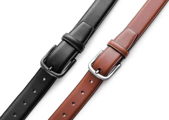 MILORDE Men's Leather Dress Belt 2Pack, Handmade, Genuine Leather, Fashion & Classic Designs for Work Business and Casual