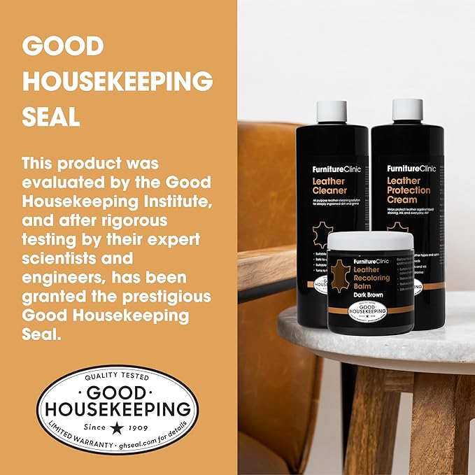Furniture Clinic Leather Complete Restoration Kit | with Leather Recoloring Balm, Cleaner, 2-in-1 Protection Cream & Conditioner, Sponge, and Cloth | Repair Kit for Furniture (Tan)