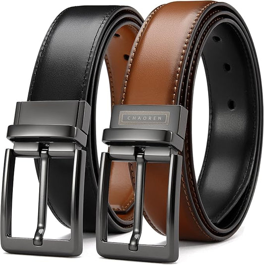CHAOREN Reversible Mens Belt 1 Piece – Leather Belt Men for Dress Pants - Single Belt, 2 Colors
