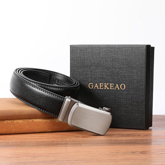 GAEKEAO Mens Belt Leather 1 3/8" - Micro-Adjust Buckle Ratchet Belts for Men Dress Casual to Formal Trim to Fit with Gift Box