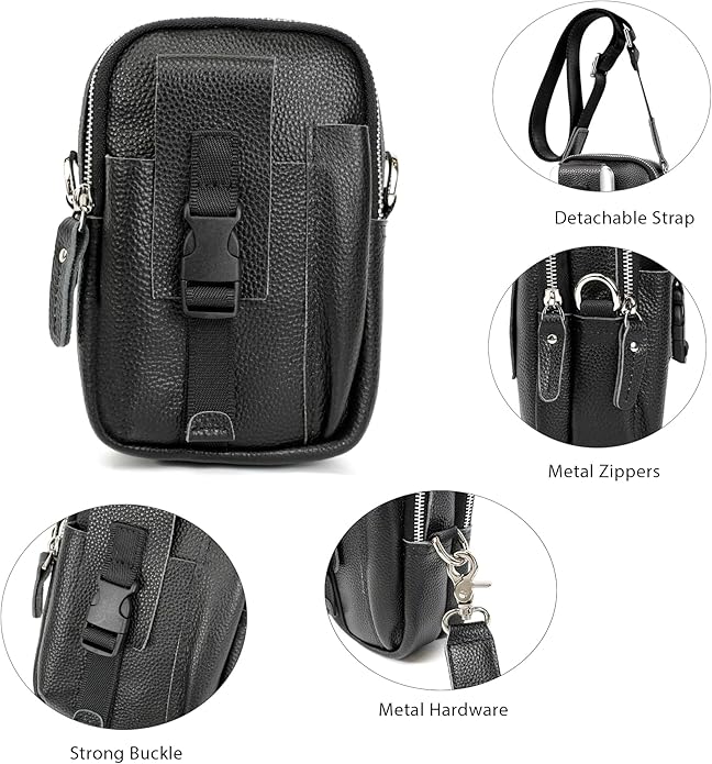 LANNSYNE Small Leather Messenger Bag, 3-in-1 Crossbody Shoulder Bag & Waist Belt Pouch, Sling Purse for Travel Business
