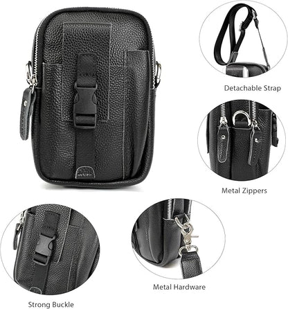 LANNSYNE Small Leather Messenger Bag, 3-in-1 Crossbody Shoulder Bag & Waist Belt Pouch, Sling Purse for Travel Business