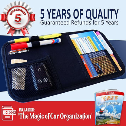 Car Sun Visor Organizer - Auto Accessories Document Holder - Car, Truck, SUV Registration & Insurance Storage Pouch - Road Trip Essentials Gift for Any Driver + 5Year Warranty (5 Pack)