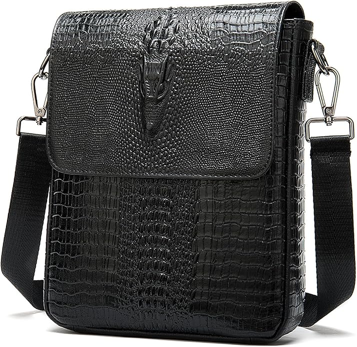NIUCUNZH Leather Flap Messenger Bag for Men Small Crossbody Shoulder Bag,Novelty Crocodile Embossed