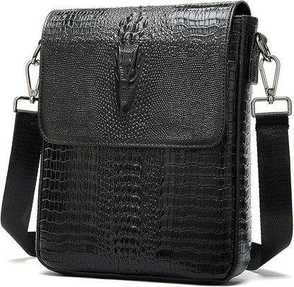 NIUCUNZH Leather Flap Messenger Bag for Men Small Crossbody Shoulder Bag,Novelty Crocodile Embossed