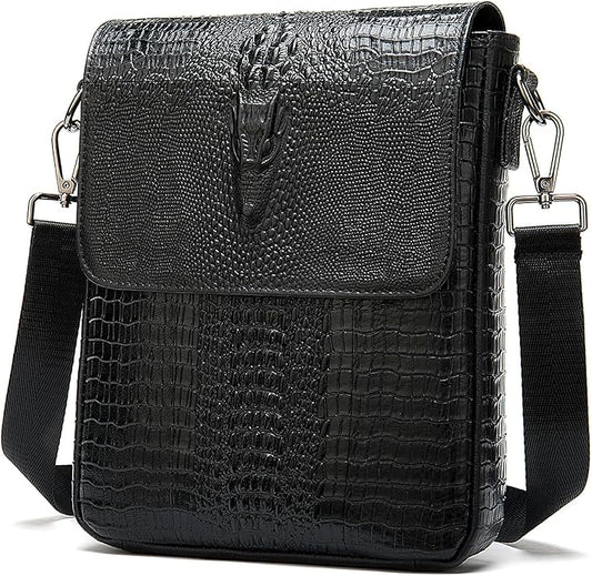 NIUCUNZH Leather Flap Messenger Bag for Men Small Crossbody Shoulder Bag,Novelty Crocodile Embossed