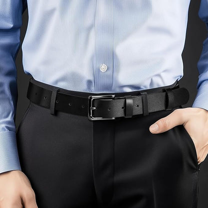maikun Mens Black Leather Belt, Casual Dress Belts For Men, Classic Design Pin Buckle