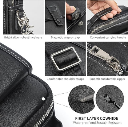 Augus Leather Small Messenger Bag For Men Crossbody Handbag Shoulder Sling Travel Bags for Men Purse Daypack Magnetic Buckle