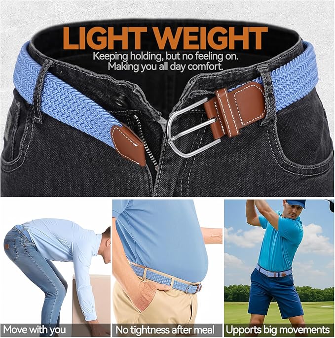XZQTIVE Braided Belt Stretch Belt for Men and Women Multicolored Woven Golf Belt Elastic Jean Belts