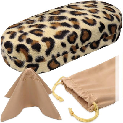 MyEyeglassCase - Large Sunglasses Case - Hard Glasses Case Holder w/Pouch & Cloth - Eyeglass Case Aviator Frames Men & Women