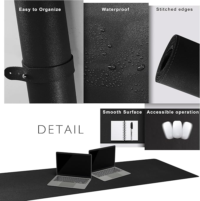 Cacoy 70.8"x15.7" Leather Desk Pad, Large Computer Mouse Pad for Office and Home Work, Waterproof PU Leather Desk Protector Mat, Extended Gaming Keyboard Mouse Mat (Black)