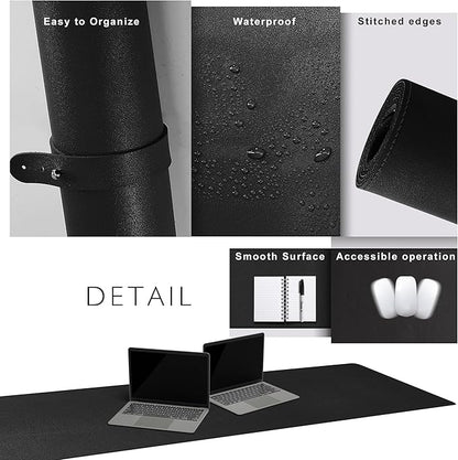 Cacoy 70.8"x15.7" Leather Desk Pad, Large Computer Mouse Pad for Office and Home Work, Waterproof PU Leather Desk Protector Mat, Extended Gaming Keyboard Mouse Mat (Black)