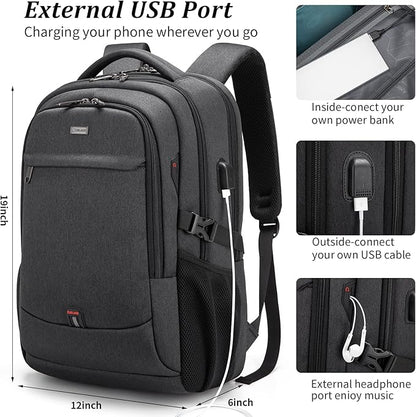 DUSLANG 17 Inch Laptop Backpack for Travel Water Resistant College Backpack for Men/Women Laptop Bag with USB Charging Port and clear Cosmetic Toiletry Bag, Black