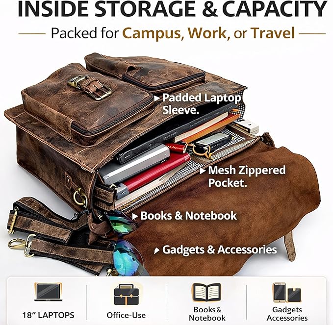 cuero Retro Brown Laptop Messenger Bag Office Briefcase Crossbody Travel Bag For Men And Women Bag Office Laptop Bag