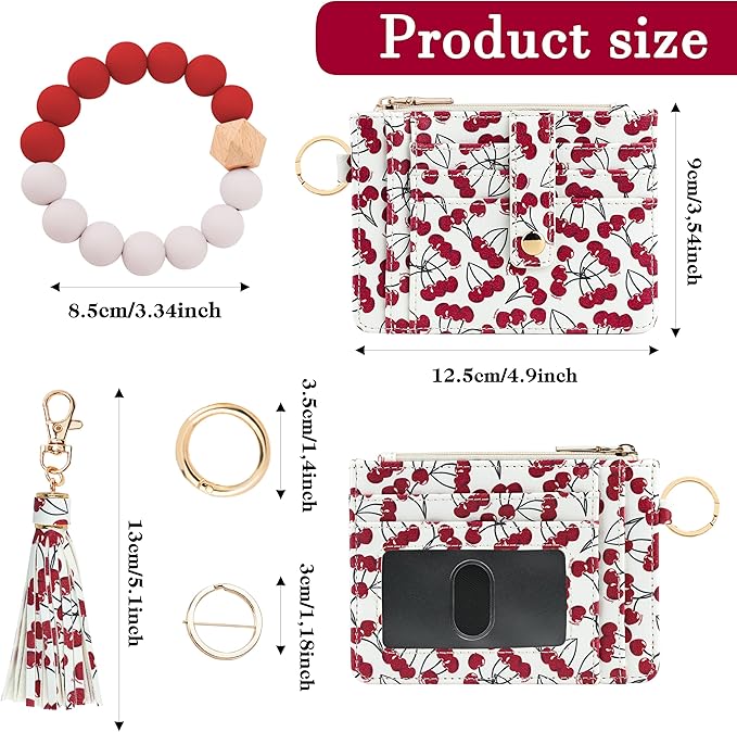 KNGITRYI Wallet Keychain Wristlet for Women,Slim RFID Credit Card Holder Purse Tassel Keychain Bangle Key Ring for Men Women