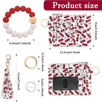 KNGITRYI Wallet Keychain Wristlet for Women,Slim RFID Credit Card Holder Purse Tassel Keychain Bangle Key Ring for Men Women