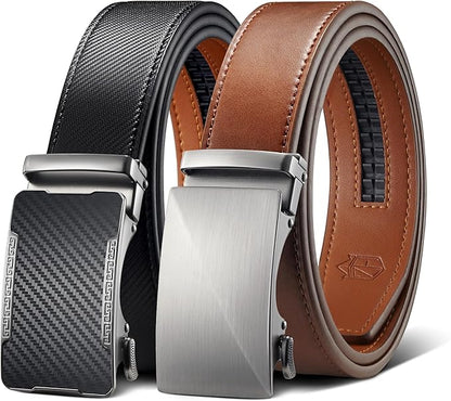 Zitahli Ratchet Belt for Men - 2 Packs Leather Mens belt For Gift Men Dress and Casual,Trim to Fit