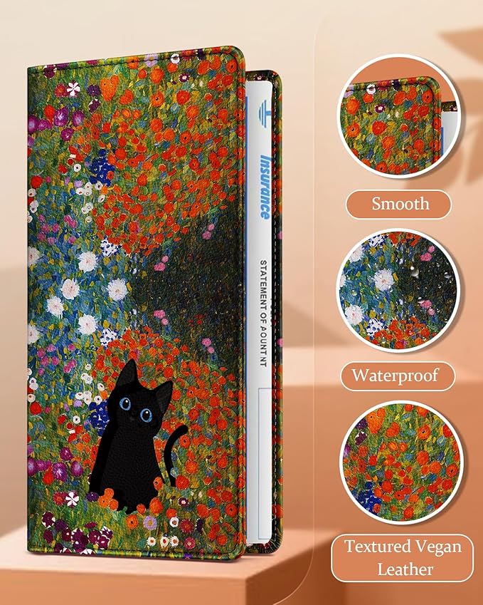 Slohif Car Registration and Insurance Holder - Blossom Vehicle Glove Box Organizer Women with Magnetic Shut Leather Automobile License Holders Coasters Auto Accessories Case for Document