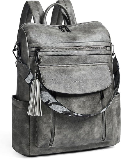 Shrrie Laptop Backpack for Women 15.6 inch,Travel Leather Backpack Purse Nurse Teacher Carry on Backpack Computer Bag,Professional Water-Resistant College Business Work Casual Daypack,Deep Gray