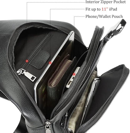 Polare Cowhide Italian Leather Sling Chest Shoulder Bag Waterproof Anti Theft Crossbody Casual Daypack