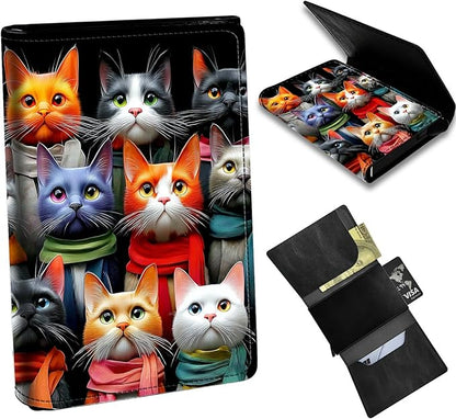 Minimalist Wallet for Men's Card Holders, Pop-Up Card Case Wallets for Women, Leather Automatic Credit Card Holder with Metal Money Clip RFID Blocking Bifold Pocket, Artistic watercolor cat