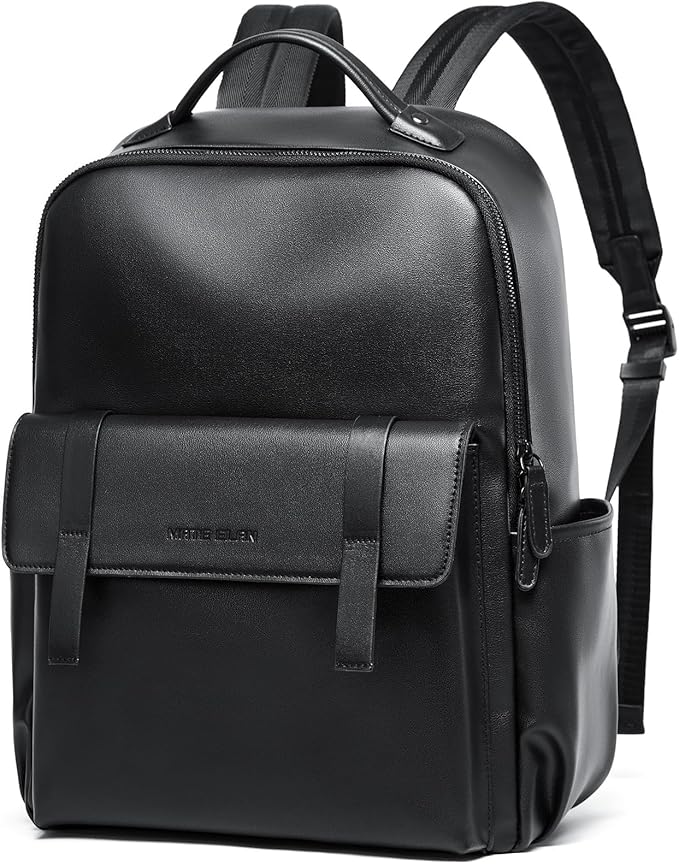 Leather Backpack For Men Fit 15" Laptop Waterproof Vintage Black Work Travel Flip Design Small Pu Backpack For Men Women Casual
