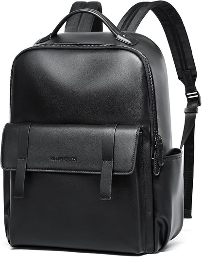 Leather Backpack For Men Fit 15" Laptop Waterproof Vintage Black Work Travel Flip Design Small Pu Backpack For Men Women Casual