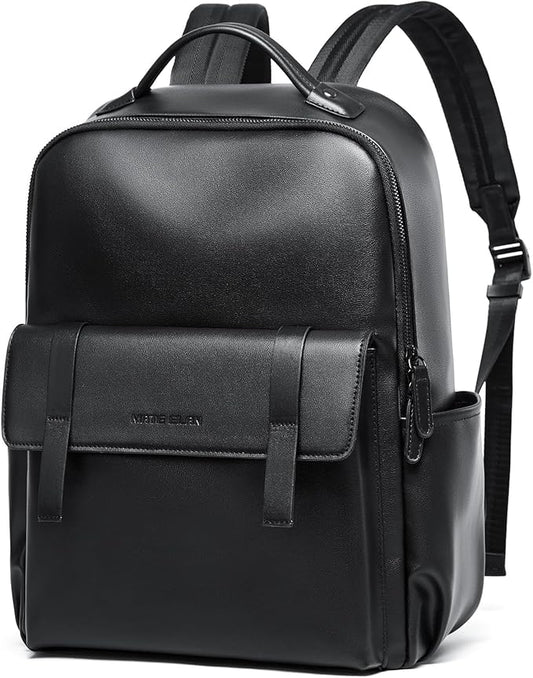 Leather Backpack For Men Fit 15" Laptop Waterproof Vintage Black Work Travel Flip Design Small Pu Backpack For Men Women Casual